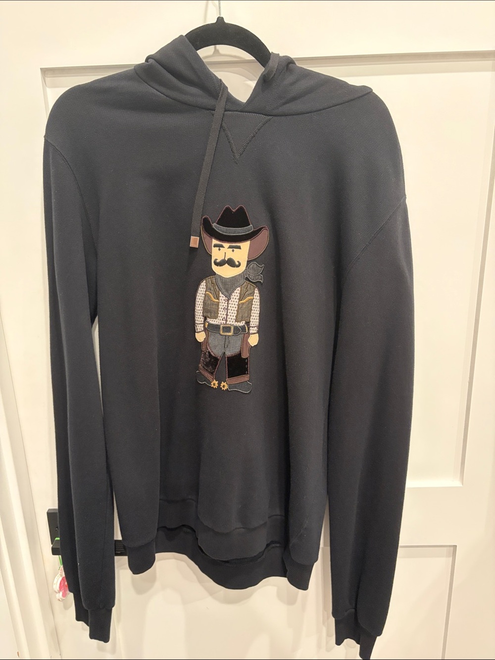 Dolce & Gabbana Black Hoodie with Western Embroidered Cowboy Patch
